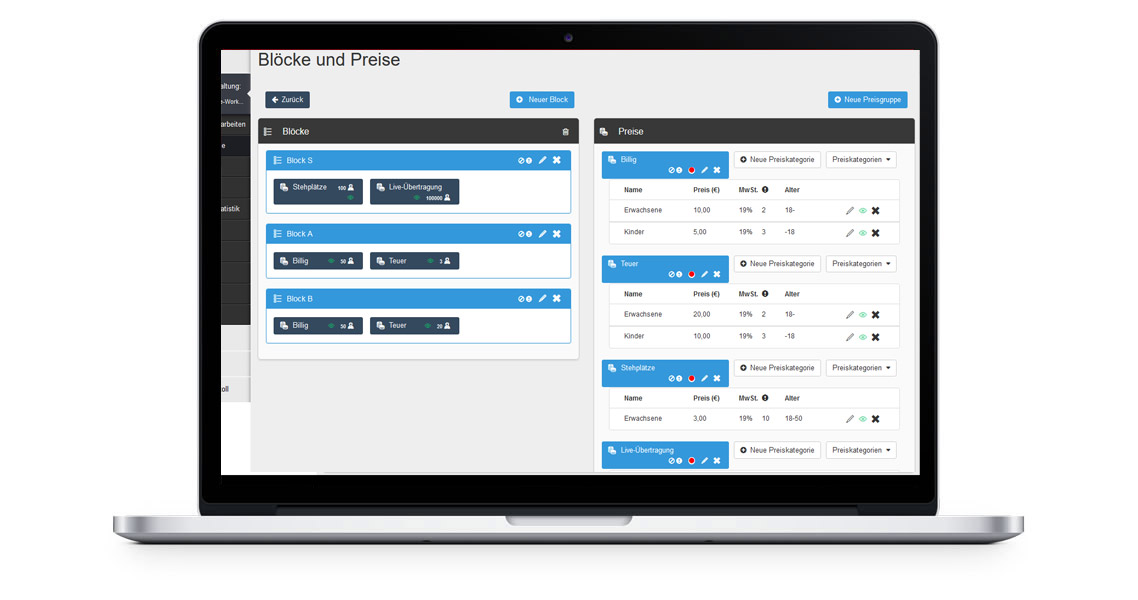 Backend – kinderleichtes Anlegen von Blöcken und Preisgruppen