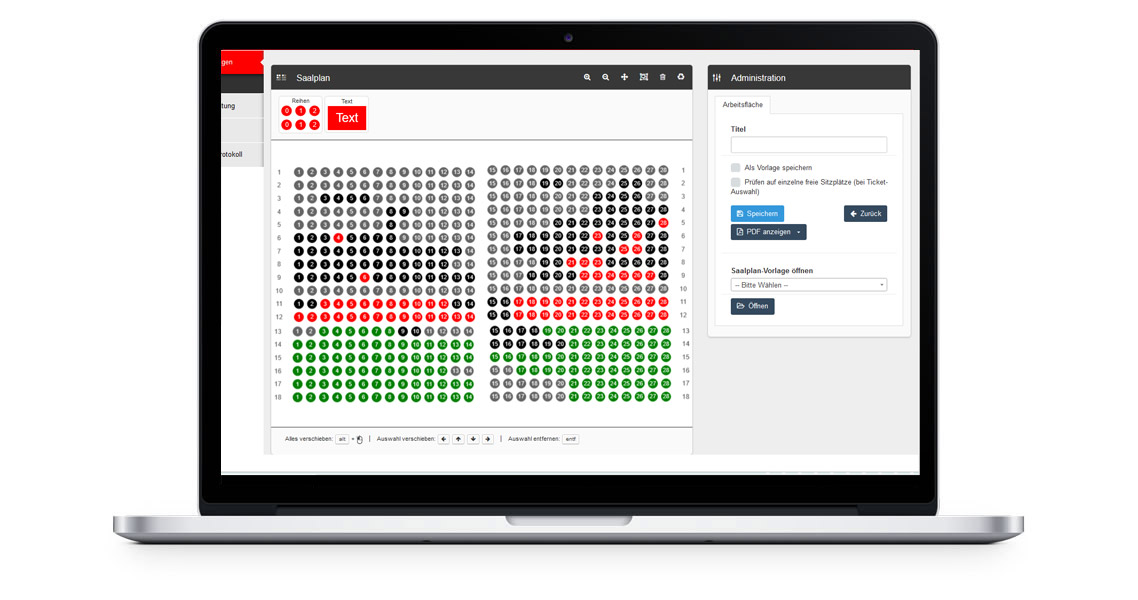 Backend – Hinterlegung Plätze und Preisgruppen im Saalplan